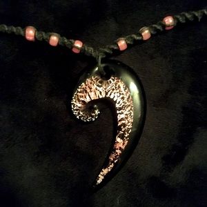 Black & Pink Glass Spiral Pendant necklace